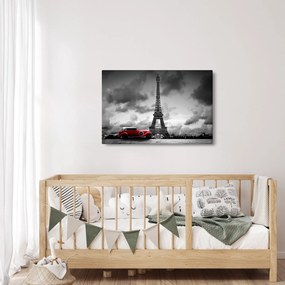 Tablou - Turnul Eiffel și mașina roșie (90x60 cm)