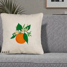 Perna Decorativa Portocala in Floare, 40x40 cm, Bej Canapea, Husa Detasabila, Perna Inclusa, BEKZ®