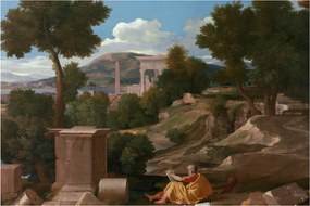 Tablou - Nicolas Poussin, Landscape with Saint John on Patmos, reproducere (90x60 cm)