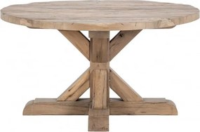 Masă dining rotundă din lemn masiv de stejar reciclat, natur, 6 locuri, cu picior central, 76 x 140 cm, „Honore”