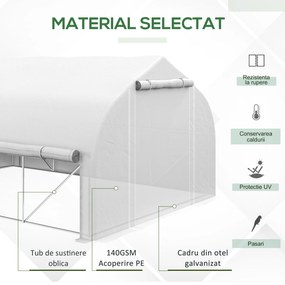 Outsunny Sera de Gradina 4x3m cu Pereti Laterali si Usa cu Fermoar 8 Ferestre Tunel pentru Plante | Aosom Romania