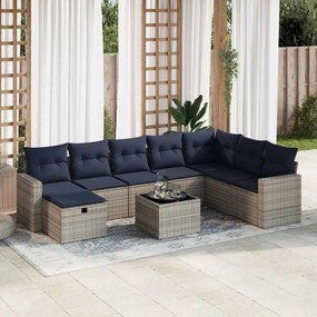 vidaXL Set canapele de grădină, 9 piese, cu perne, gri, poliratan