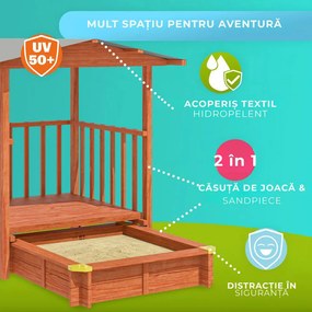 Groapa cu nisip cu verandă SUNNY, 130x130x143cm, maro/gri Jurhan