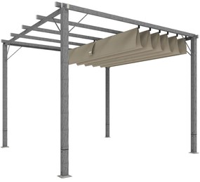 Outsunny Pergolă de Grădină 3 x 3 m, Acoperiș de Terasă Ajustabil, Cadru din Aluminiu, Protecție Solară UPF30+, Gri | Aosom Romania