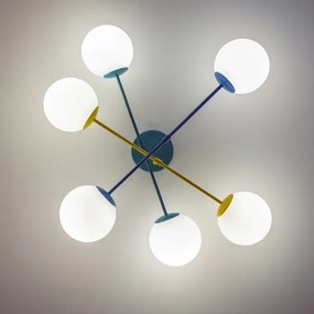 Lustră de tavan MOON, 6 x E27, 15 W, 230 V, turcoaz/galben/albastru
