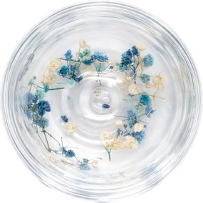 Pahar cu inserție de flori uscate, floarea miresei alb și albastru, pereți dubli, sticlă borosilicată, 250 ml, Aurora Bloom