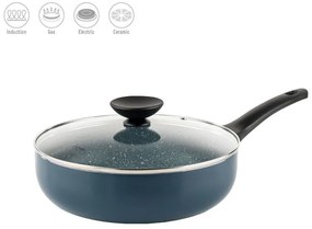 Tigaie adanca cu capac Luigi Ferrero Prima FR-2634L, 26x7.5 cm, 3.4 L, Acoperire antiaderenta cu efect de marmura, Capac sticla, Inductie, Albastru inchis