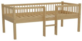 Pat Semi-Înălțat (Mid Sleeper) Forrest Oak 90x200 cm, pentru Camera Copii, din Lemn de Stejar, Natur, cu Scară și 2 Sertare – Vipack