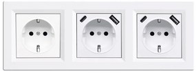 Priză cu împământare Nova III cu doi conectori USB și cadru alb