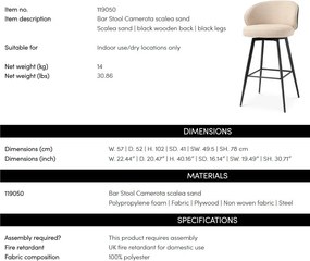 Scaun de bar design elegant LUX Camerota, Scalea sand