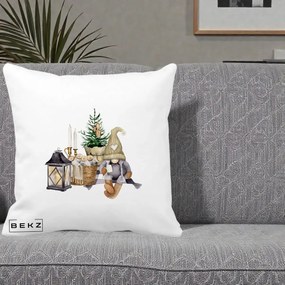 Perna Decorativa Gnom Scandinav cu Felinar, 40x40 cm, Alba Mata, Husa Detasabila, Perna Inclusa, BEKZ®