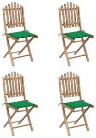 Set mobilier de exterior pliabil, cu perne, 5 piese, bambus Verde, 40 x 40 x 4 cm, 5