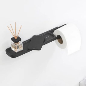 Suport hârtie igienică cu raft Brabantia MindSet 1005667, Instalare ușoară, Acoperire minerală, Gri închis