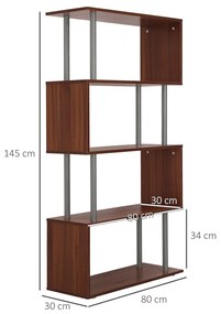 Homcom Biblioteca de Perete in Lemn, Castaniu, 80x30x145cm