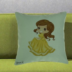 Perna Decorativa Printesa Bella Rochie Aurie, 40x40 cm, Verde, Husa Detasabila, Perna Inclusa, BEKZ®