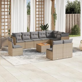 vidaXL Set canapele de grădină, 11 piese, cu perne, bej, poliratan