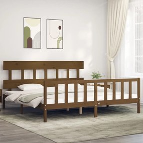 3193359 vidaXL Cadru pat cu tăblie, maro miere, 200x200 cm, lemn masiv