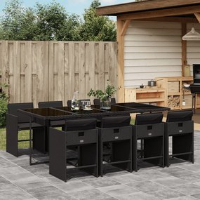 3277866 vidaXL Set mobilier de grădină cu perne, 9 piese, negru, poliratan