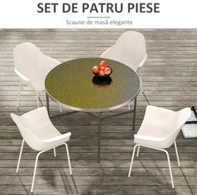 Outsunny Set de 4 Scaune de Grădină Gri, Stivuibile, cu Spătar Înalt și Cotieră, Cadru din Metal, Design Elegant pentru Exterior | Aosom Romania