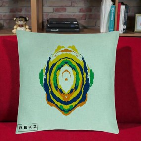 Perna Decorativa Oval Abstract Multicolor, 40x40 cm, Verde Menta, Husa Detasabila, Perna Inclusa, BEKZ®