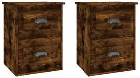 816403 vidaXL Noptiere pe perete, 2 buc., stejar afumat, 41,5x36x53 cm
