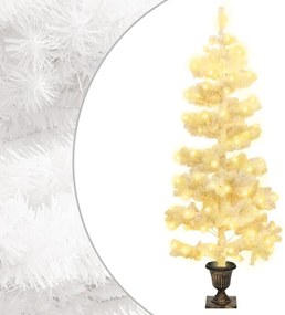 vidaXL Brad Crăciun pre-iluminat ondulat cu ghiveci, alb, 120 cm, PVC