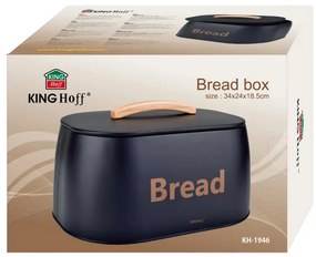 Cutie pentru paine Kinghoff KH 1946, 35 cm, Corp metalic, Maner din lemn, Negru