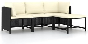 vidaXL Set mobilier de grădină cu perne, 4 piese, negru, poliratan