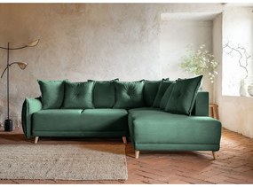 Colțar verde extensibil cu tapițerie din catifea reiată (colț dreapta) Lazy Lukka – Miuform