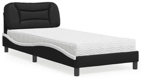 vidaXL Pat cu saltea, negru și alb, 90x200 cm, piele ecologică
