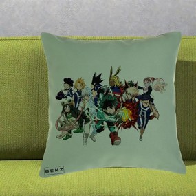 Perna Personalizata My Hero Academia Clasa 1-A Complet, 40x40 cm, Verde, Husa Detasabila, Perna Inclusa, BEKZ®