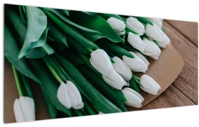 Tablou cu buchet de lalele albe (120x50 cm)