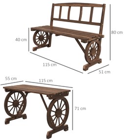 Outsunny Set de mobilier de terasa din 3 piese, pentru exterior, Set din lemn pentru gradina cu doua scaune, Carbonizat | Aosom Romania