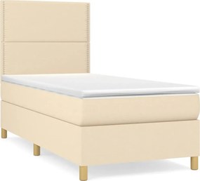 vidaXL Pat box spring cu saltea, crem, 100x200 cm, textil