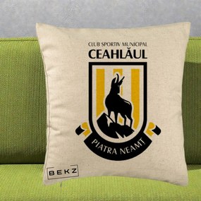 Perna Personalizata CSM Ceahlaul Piatra Neamt Fotbal, 40x40 cm, Bej, Husa Detasabila, Perna Inclusa, BEKZ®