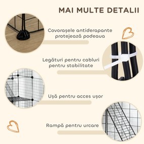 PawHut Țarc Modular pentru Animale de Companie de Talie Mică, cu Panouri și Accesorii, 105x45x105 cm, Negru | Aosom Romania