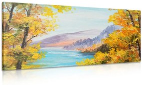 Tablou pictură în ulei a lacului de munte