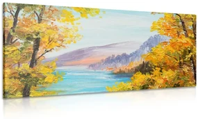Tablou pictură în ulei a lacului de munte