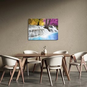 Tablou pe sticlă cu Erawan cascadă în pădure (70x50 cm)