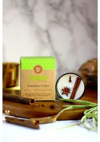 Lumânare aromată organică Lemongrass &amp; Spice200 g în sticlă cu folie aurie