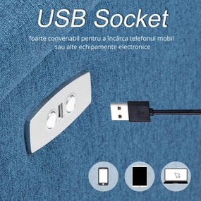 Fotoliu electric HOMCOM reclinabil rotativ la 160 ° intrare USB pentru casa birou, din tesatura metal albastru 77x91x106cm | Aosom Romania