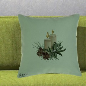 Perna Decorativa Lumanari cu Ilex si Conuri Ilustratie, 40x40 cm, Verde, Husa Detasabila, Perna Inclusa, BEKZ®