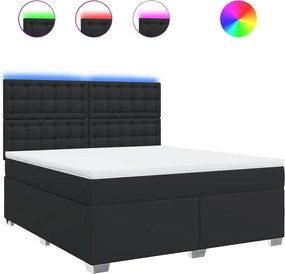 vidaXL Pat box spring cu saltea, negru, 180x200 cm, piele ecologică