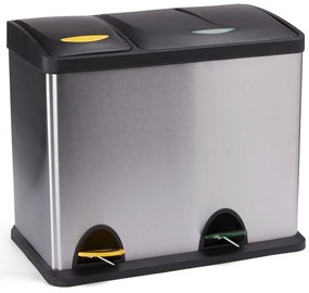 Coș de gunoi argintiu mat pentru reciclare/cu pedală 18+8 l din oțel Tri Selectif – MSV