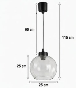 Brilagi - Pendul LED pe cablu RETRO GLASS 1xE27/60W/230V Ø 25 cm negru/transparent