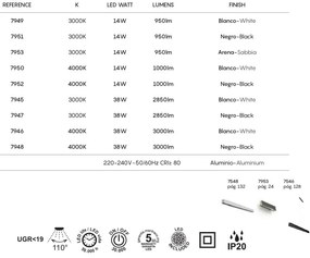 Plafonera LED design liniar HANOK 38W 3000K alba