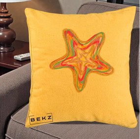Perna Decorativa Stea de Mare Neon Curcubeu, 40x40 cm, Galben, Husa Detasabila, Perna Inclusa, BEKZ®
