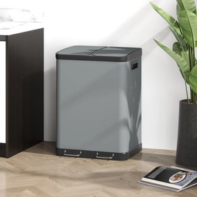 HOMCOM Coș de gunoi dublu, 2 x 30L, rezistent la amprente, Pedală, tăvi interioare detașabile, Gri | Aosom Romania