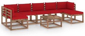 Set mobilier de gradina cu perne rosii, 8 piese Rosu, 2x colt + 4x mijloc + suport pentru picioare + masa, 1