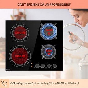 Klarstein MultiChef 4, plită cu gaz combinată, gaz / sticlă ceramică, 4 zone